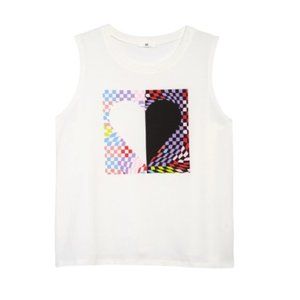 NEW Nordstrom BP. Graphic Muscle Tank White Checker Heart  S